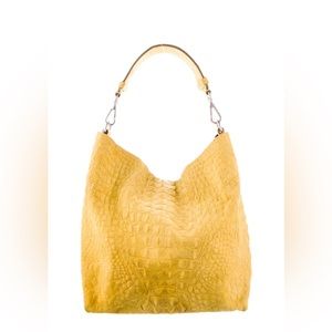 Alberta Ferretti yellow suede alligator embossed shoulder bag